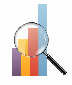 Bar graph with magnifying glass